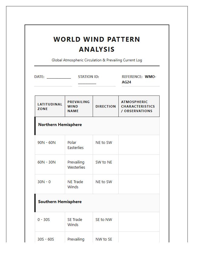 Formal Printable World Wind Pattern Analysis Chart