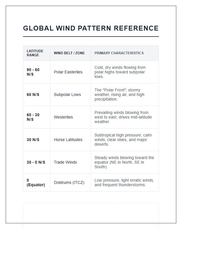 Printable Global Wind Pattern Reference Chart
