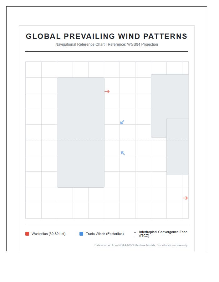 Printable Marine Navigation Wind Pattern World Chart