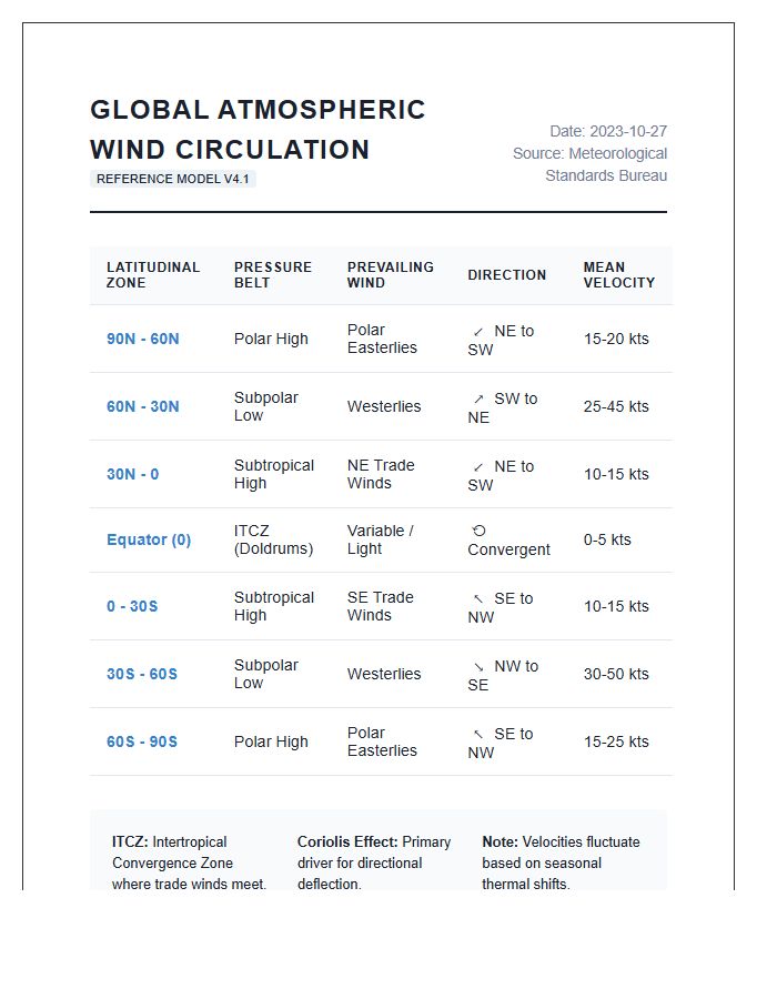 Printable Meteorological World Wind Pattern Data Chart