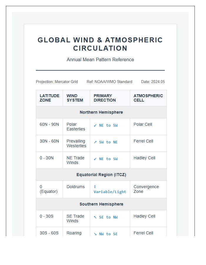 Printable Oceanic And Atmospheric Wind Pattern Chart