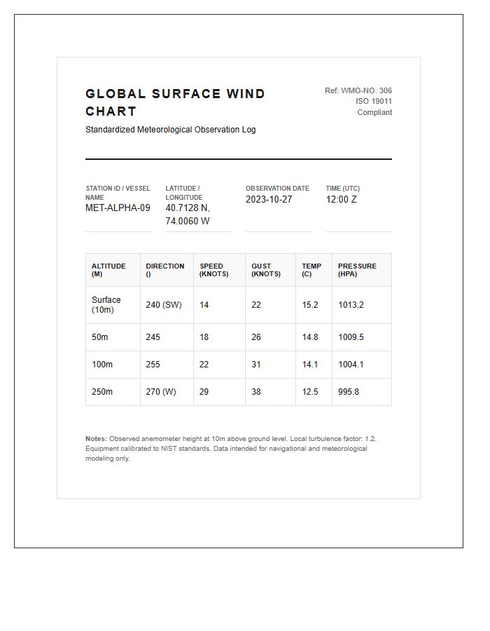 Standardized Printable Global Surface Wind Chart