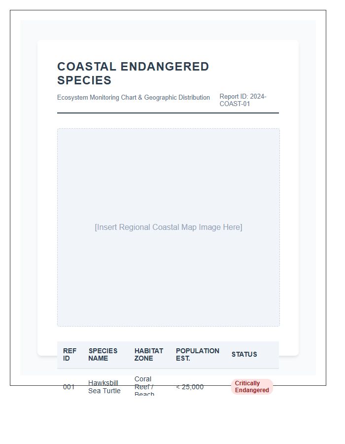 Coastal Ecosystem Endangered Species Printable Map Chart