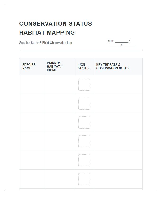 Conservation Status Habitat Mapping Printable Study Chart