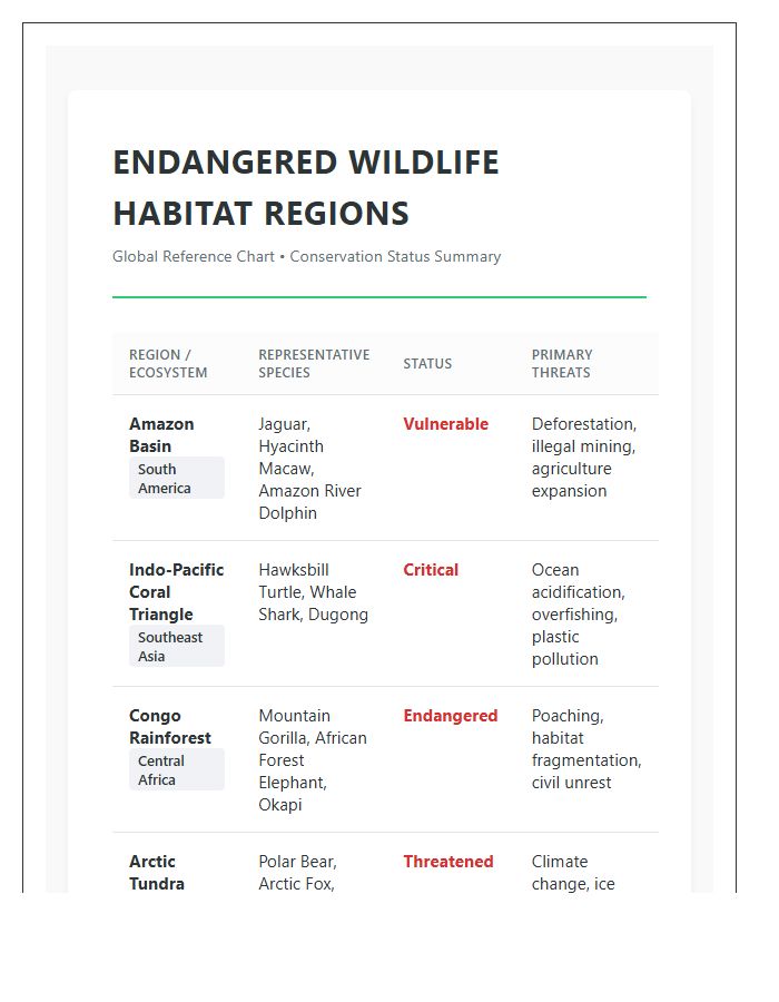 Endangered Wildlife Habitat Regions Printable Reference Chart