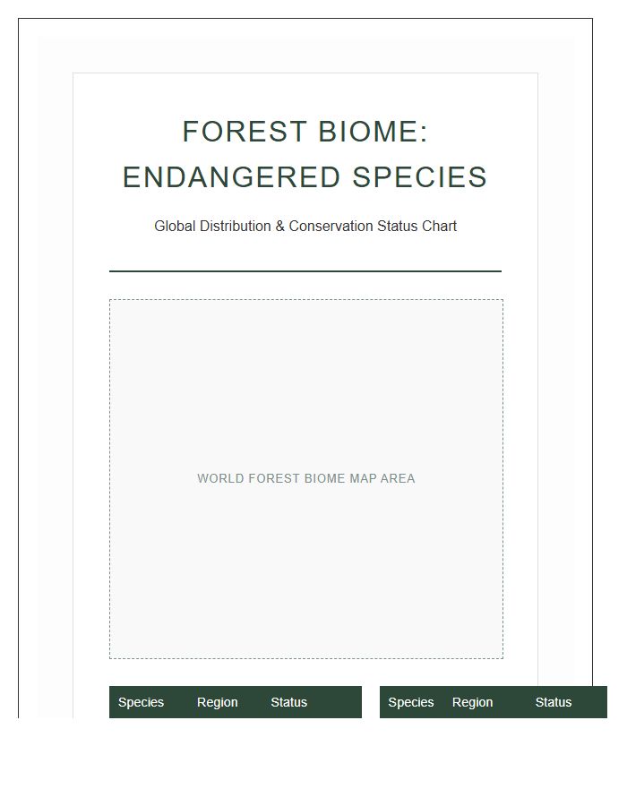 Forest Biome Endangered Animal Printable Map Chart