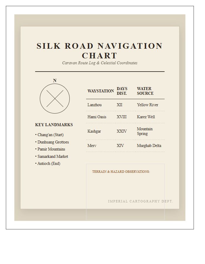 Antique Style Silk Road Printable Navigation Chart