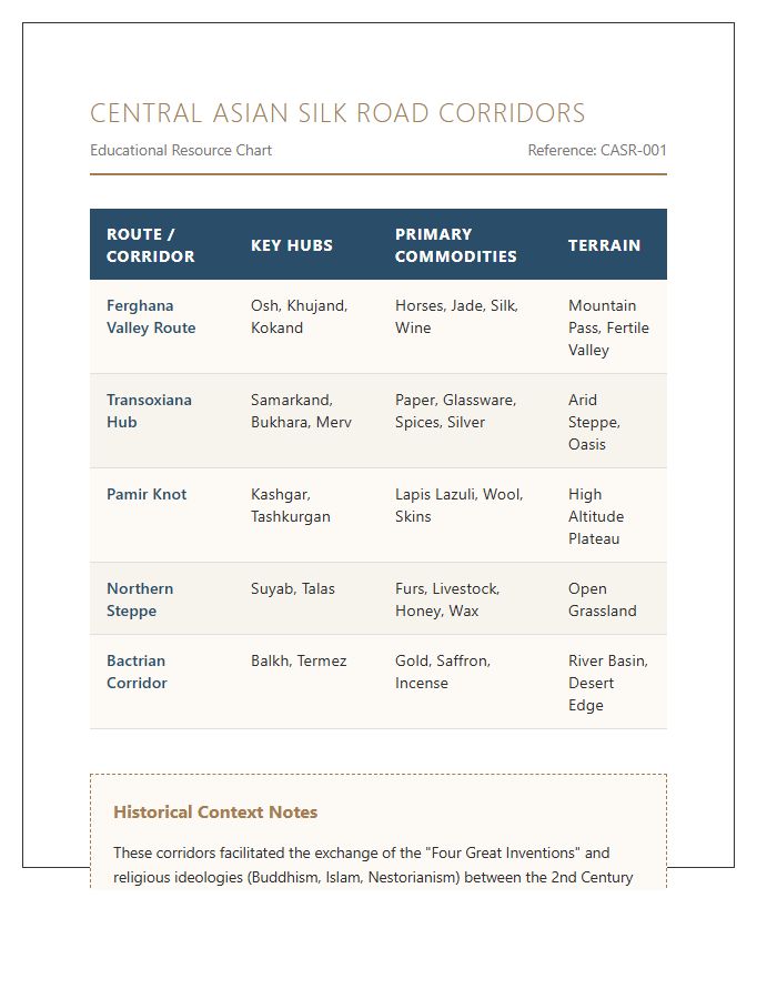 Central Asian Silk Road Corridors Printable Resource Chart