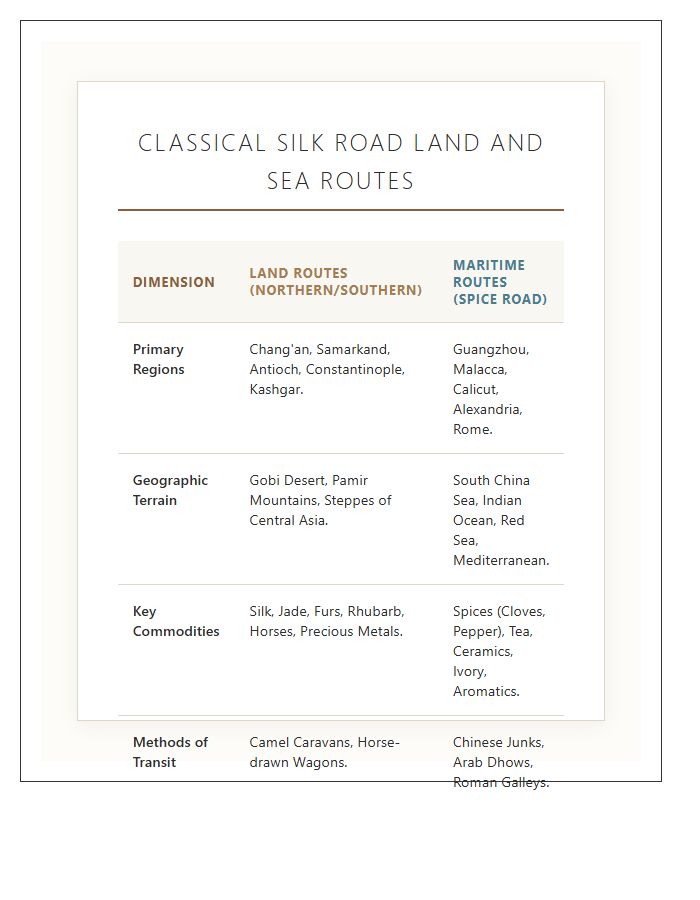 Classical Silk Road Land and Sea Routes Printable Chart