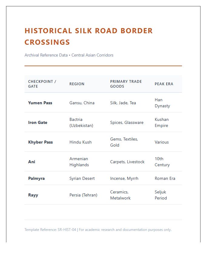 Historical Silk Road Border Crossings Printable Data Chart