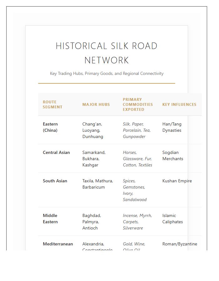 Historical Silk Road Network Printable Reference Chart