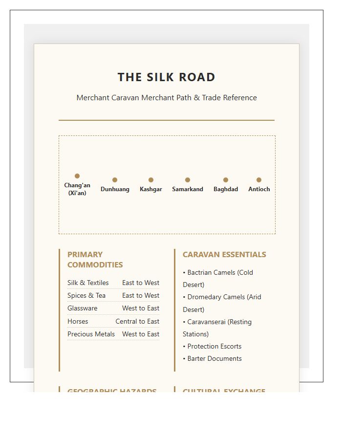 Silk Road Merchant Caravan Path Printable Educational Chart