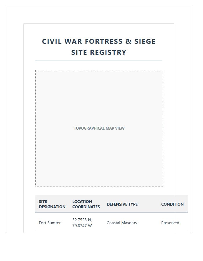 Civil War Fortress And Siege Site Printable Map Chart