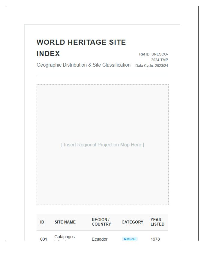 Geographic World Heritage Site Map Printable Info Chart