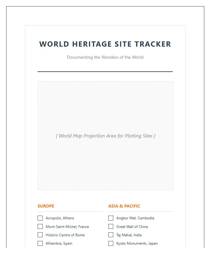 Printable World Heritage Site Map Checklist Chart