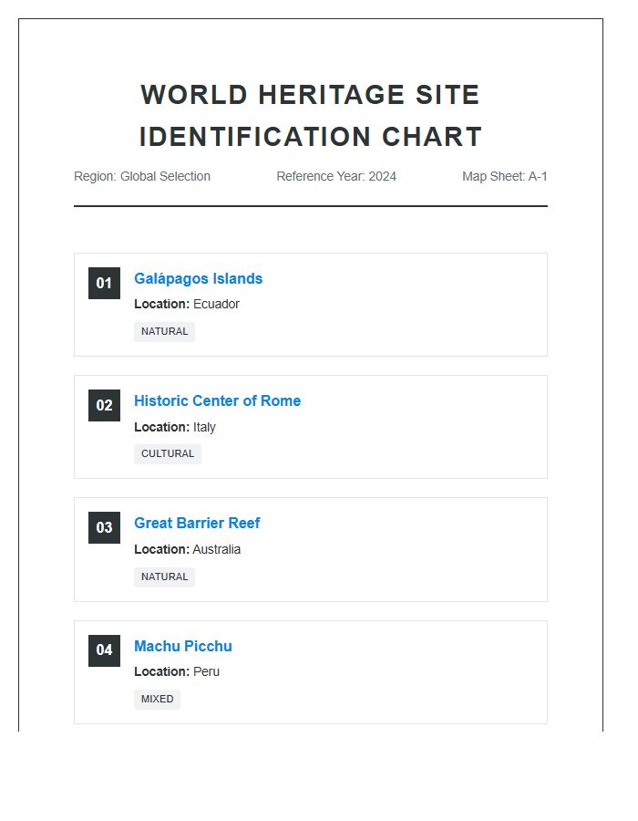 World Heritage Site Map Printable Identification Chart