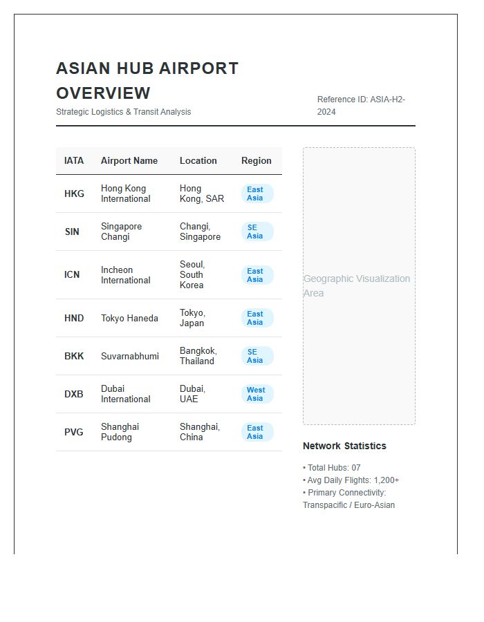 Asian Hub Airport Location Map Chart Printable Overview