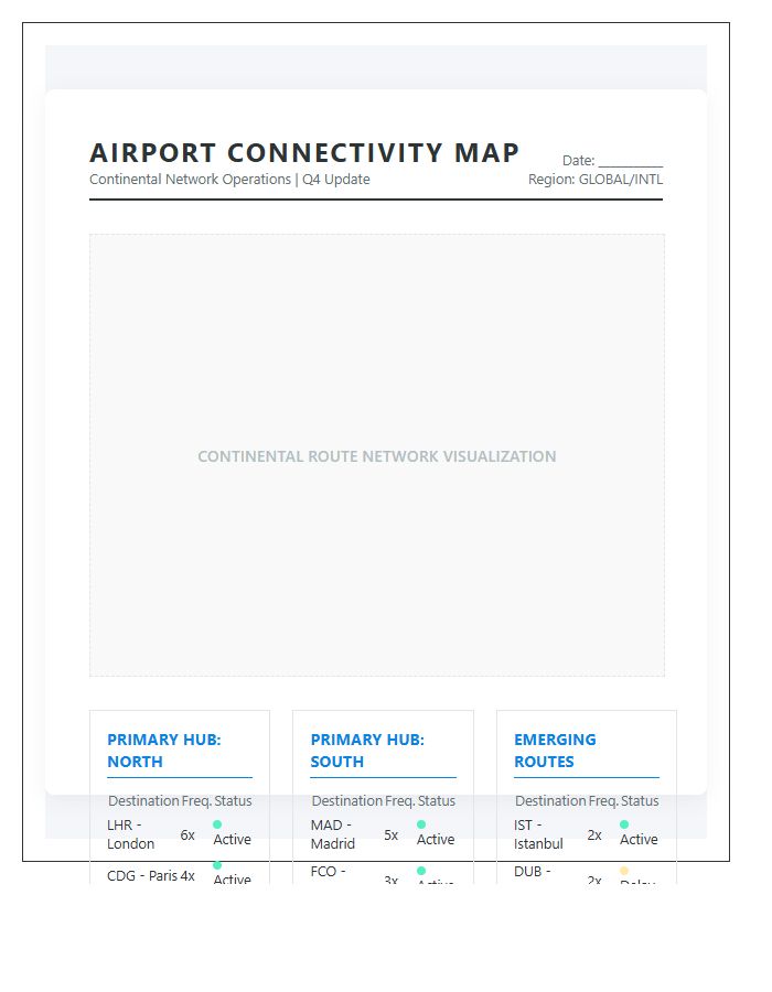 Continental Airport Connectivity Location Map Chart Printable