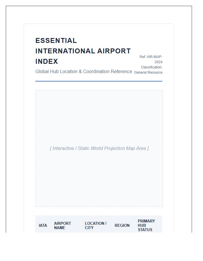 Essential International Airport Location Map Chart Printable Resource