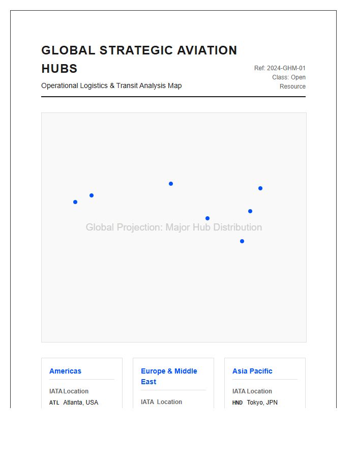 Global Major Hub Airport Location Map Chart Printable