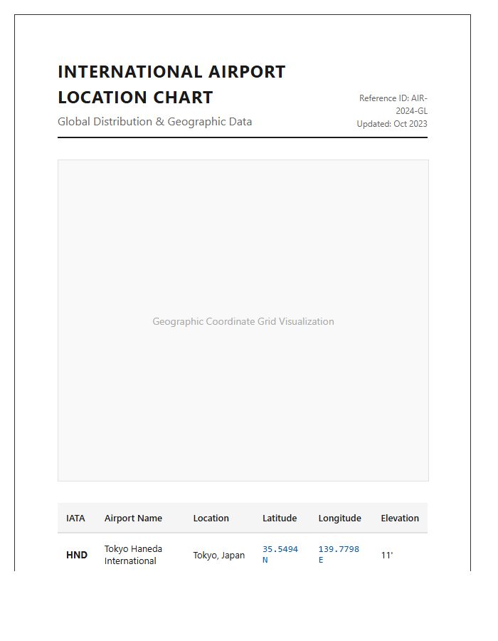 International Airport Geographic Location Map Chart Printable