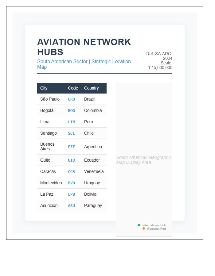 South American Airport Location Map Chart Printable Display