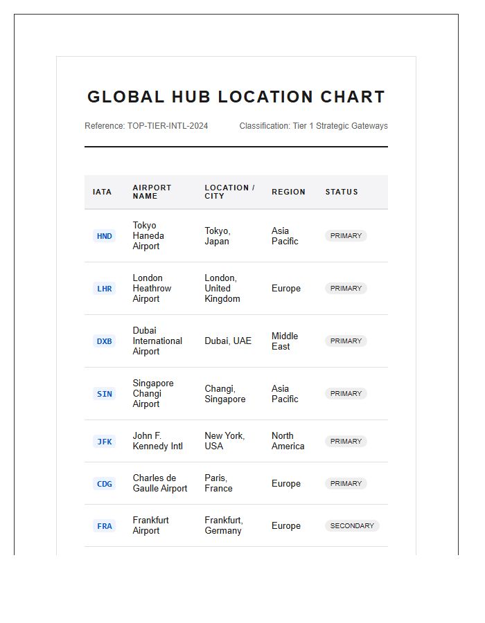 Top Tier International Airport Location Map Chart Printable