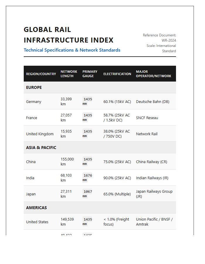 Comprehensive World Rail Transport Network Printable Chart