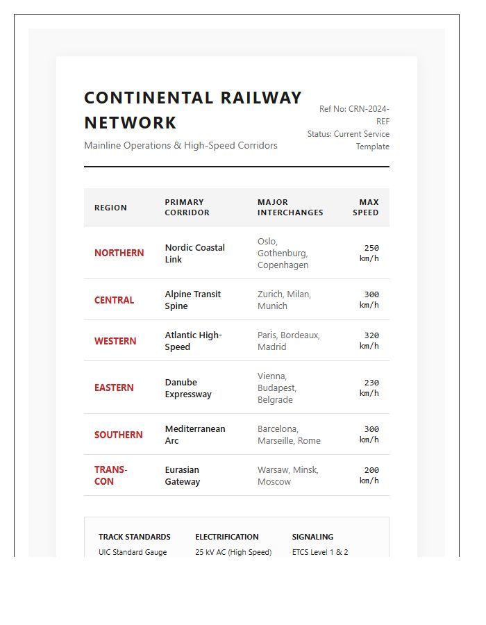 Detailed Continental Railway Network Printable Reference Chart