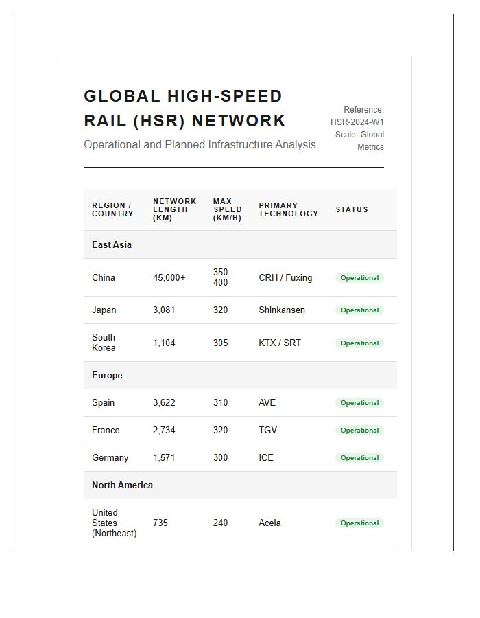 Detailed High Speed Railway Network Printable World Chart