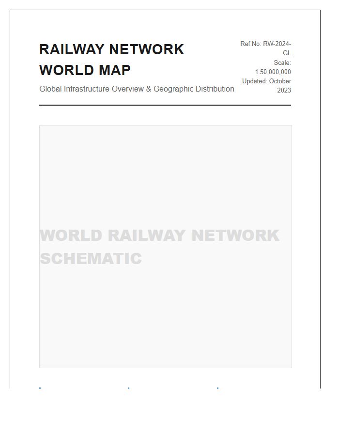 Geographic Printable Railway Network World Map Overview Chart