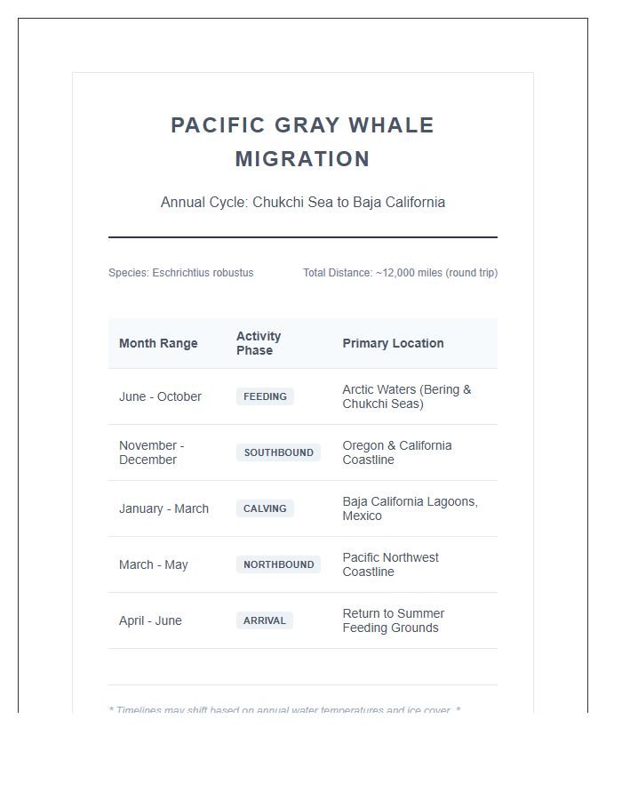 Printable Gray Whale Pacific Migration Chart