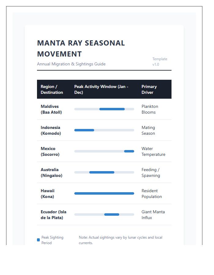 Printable Manta Ray Seasonal Movement Chart