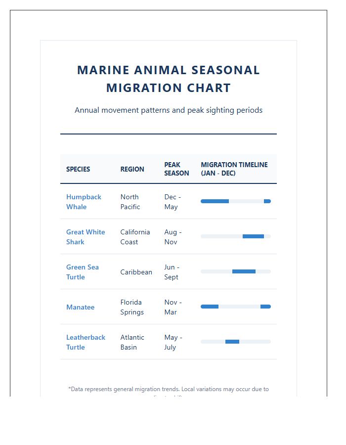 Printable Marine Animal Seasonal Migration Chart