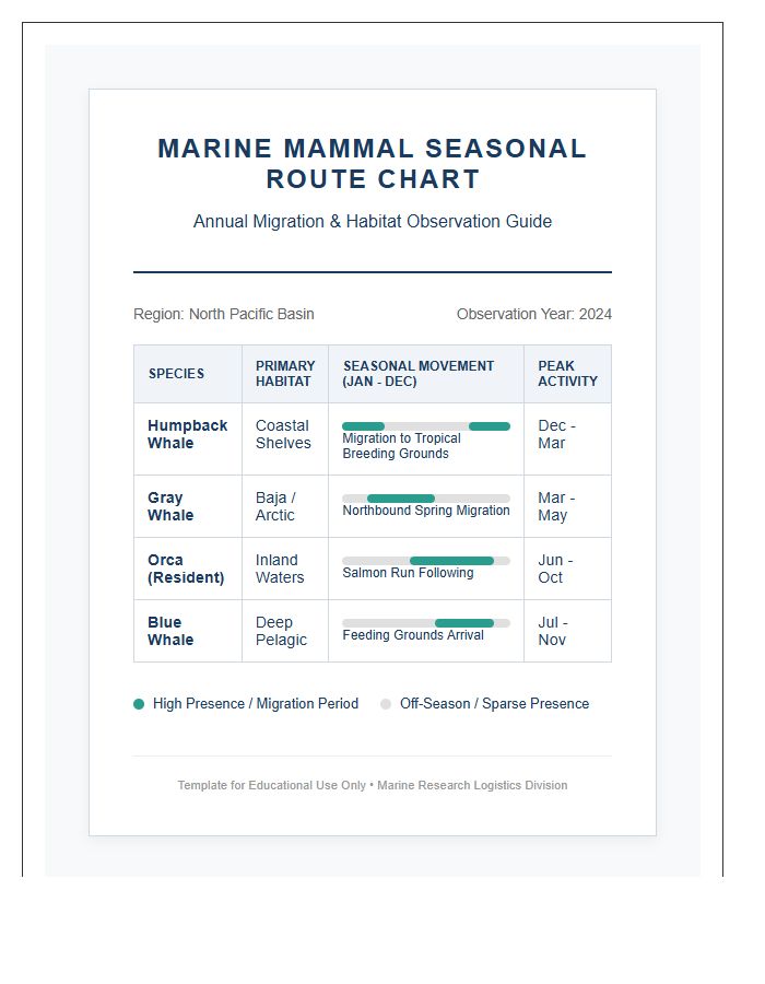 Printable Marine Mammal Seasonal Route Chart