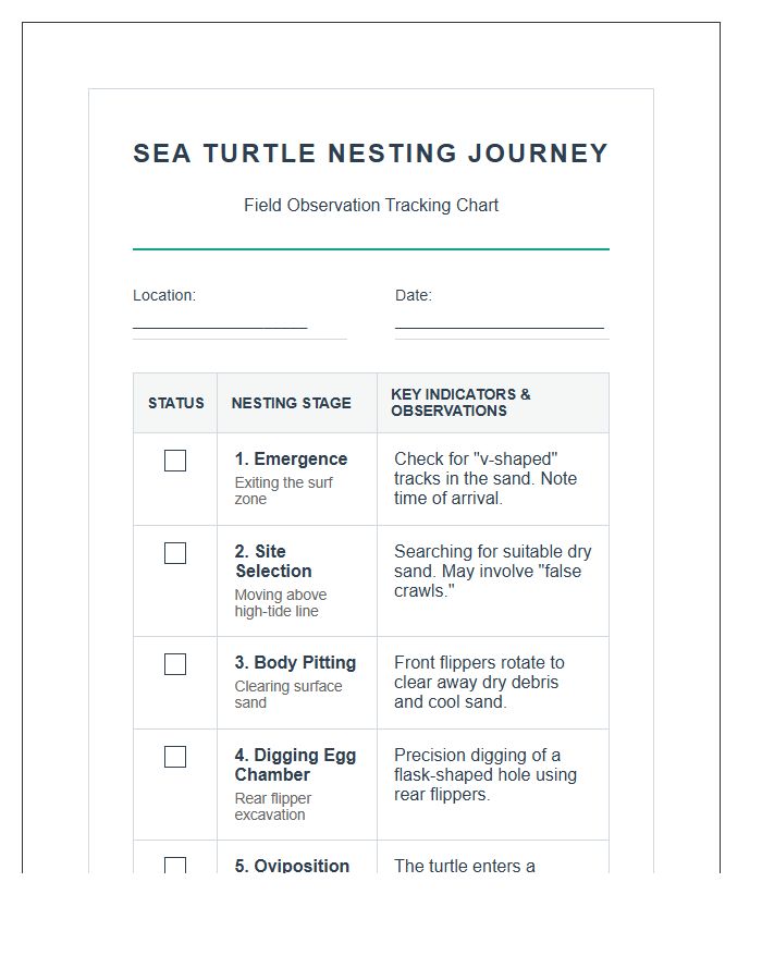 Printable Sea Turtle Nesting Journey Chart