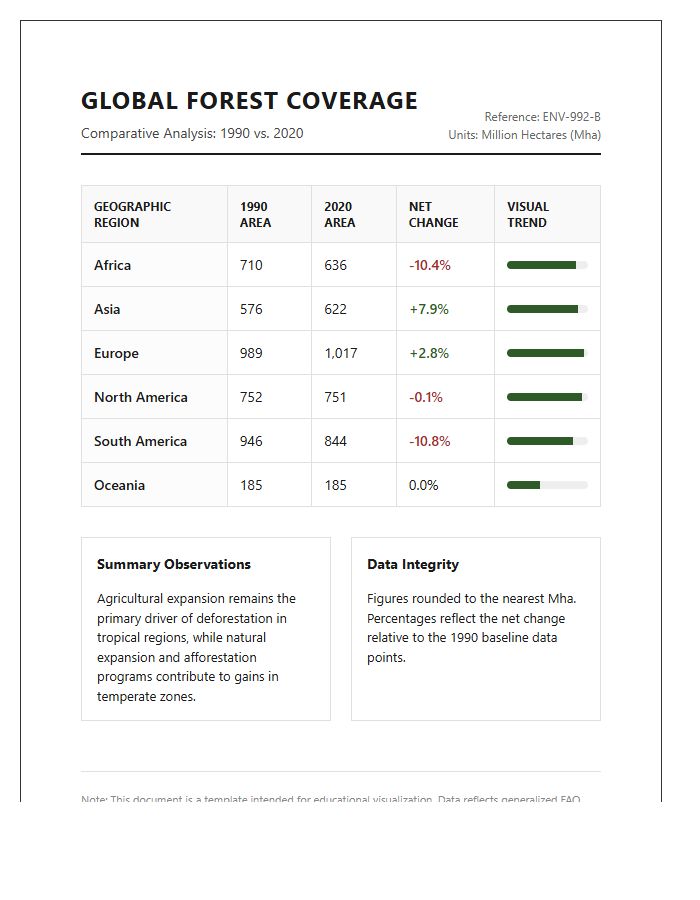 Global Forest Coverage Change Printable Comparison Chart