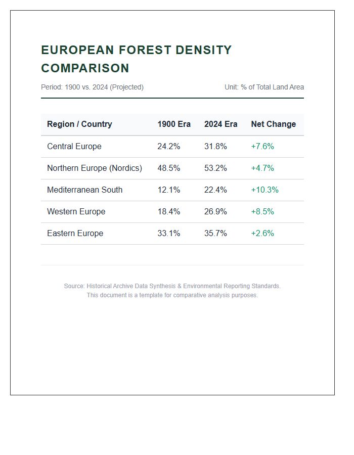 Printable European Forest Density Historical Comparison Chart