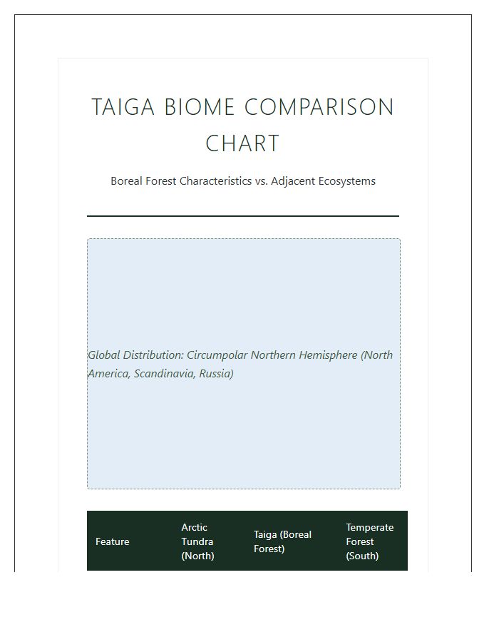 Printable Taiga Forest Biome Comparison Map Chart