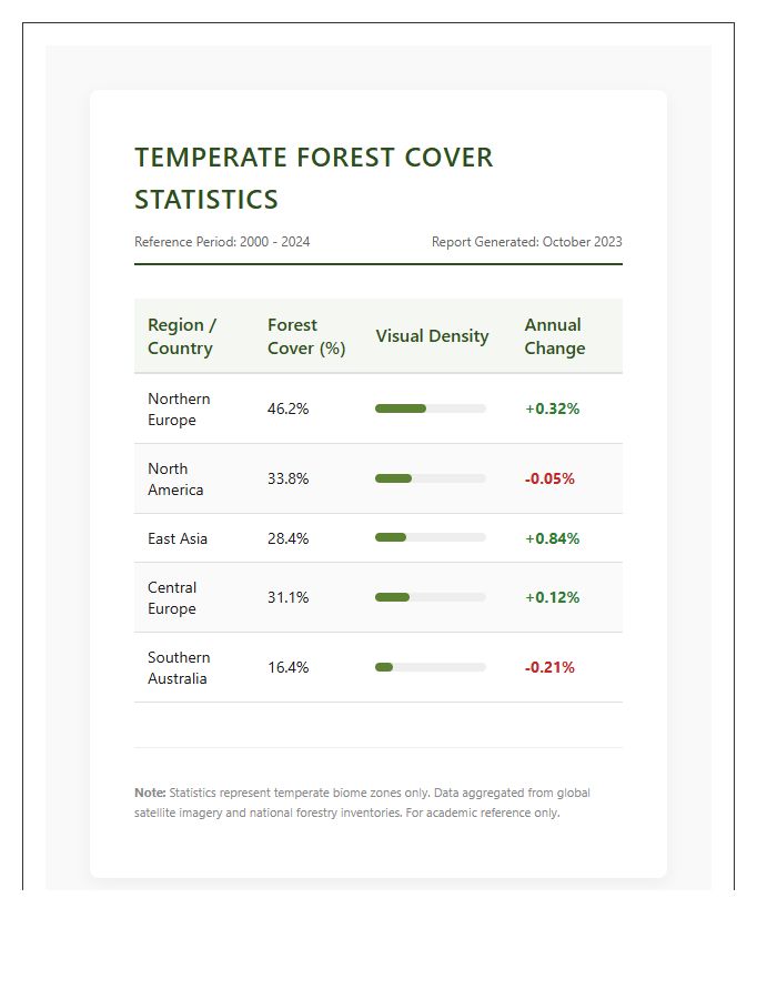 Printable Temperate Forest Cover Statistics Comparison Chart