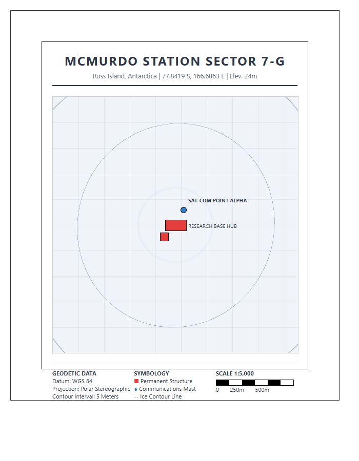 Accurate Printable Antarctic Research Station Topographic Map Chart