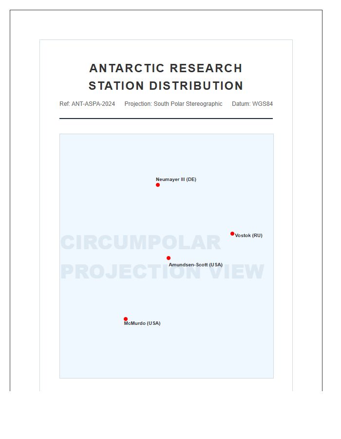 Detailed Printable Antarctic Research Station Distribution Map Chart