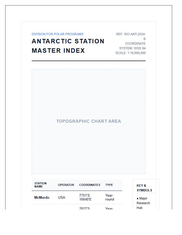 Detailed Printable Antarctic Research Station Reference Map Chart
