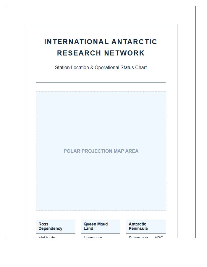 International Printable Antarctic Research Station Network Map Chart