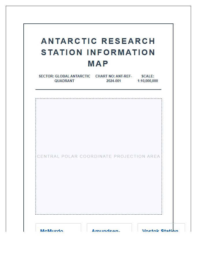 Large Scale Printable Antarctic Research Station Information Map Chart