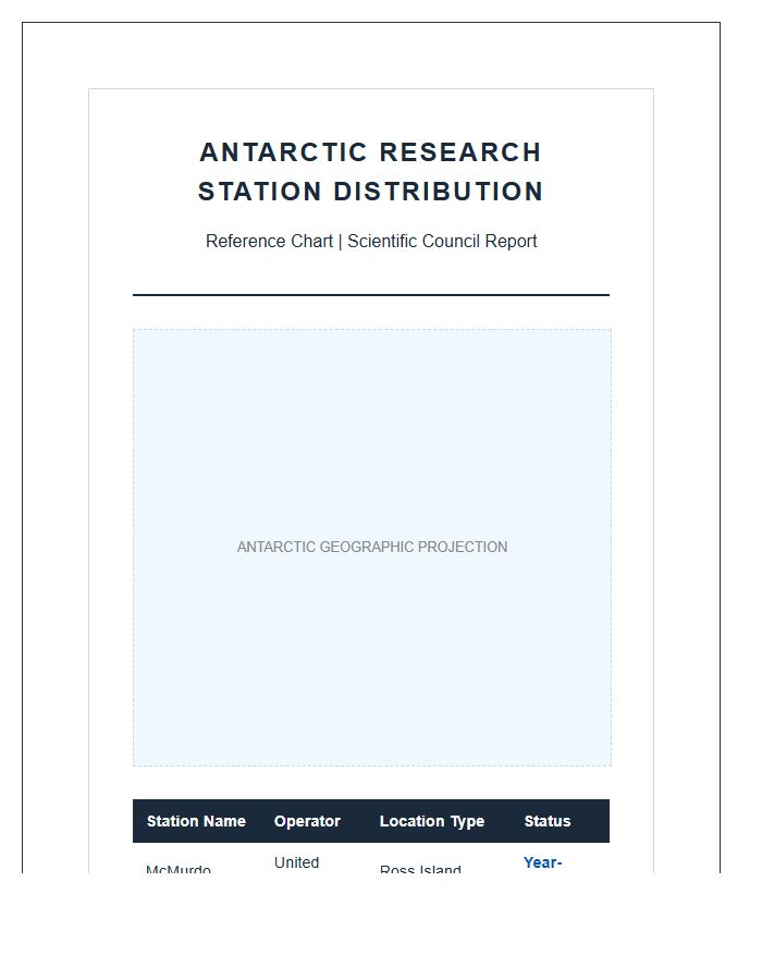 Printable Antarctic Research Station Distribution Map Chart