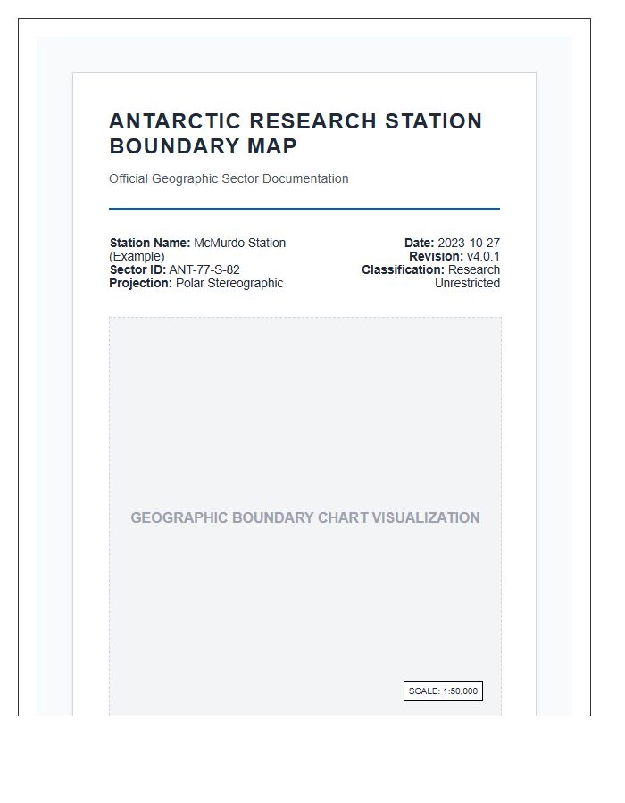 Printable Antarctic Research Station Geographic Boundary Map Chart