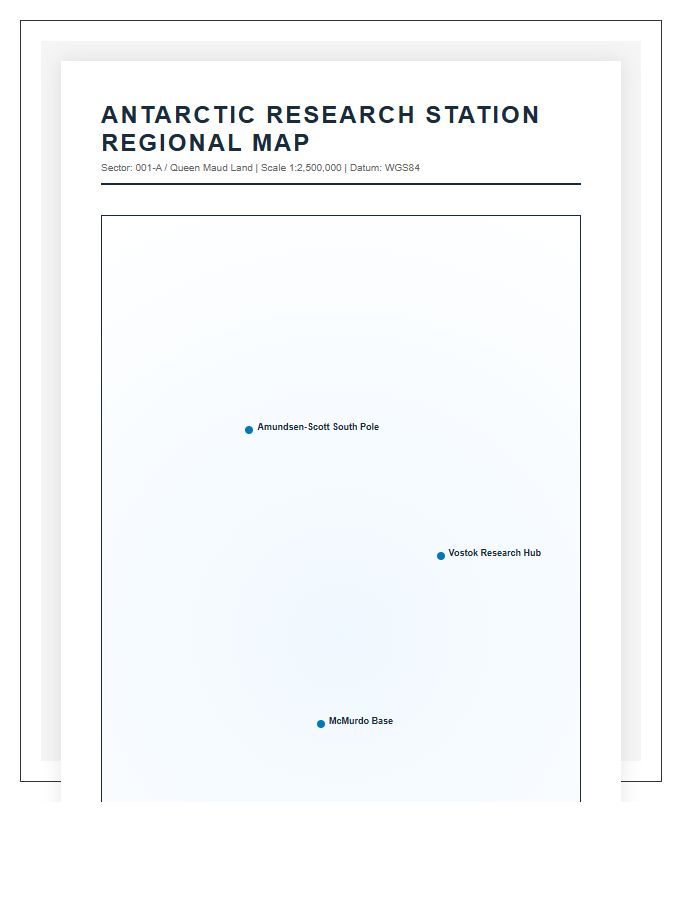 Printable Antarctic Research Station Regional Map Chart