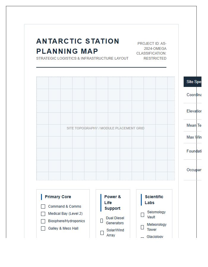 Professional Printable Antarctic Research Station Planning Map Chart