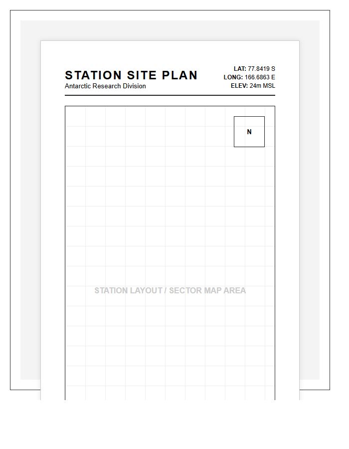 Standard Printable Antarctic Research Station Format Map Chart